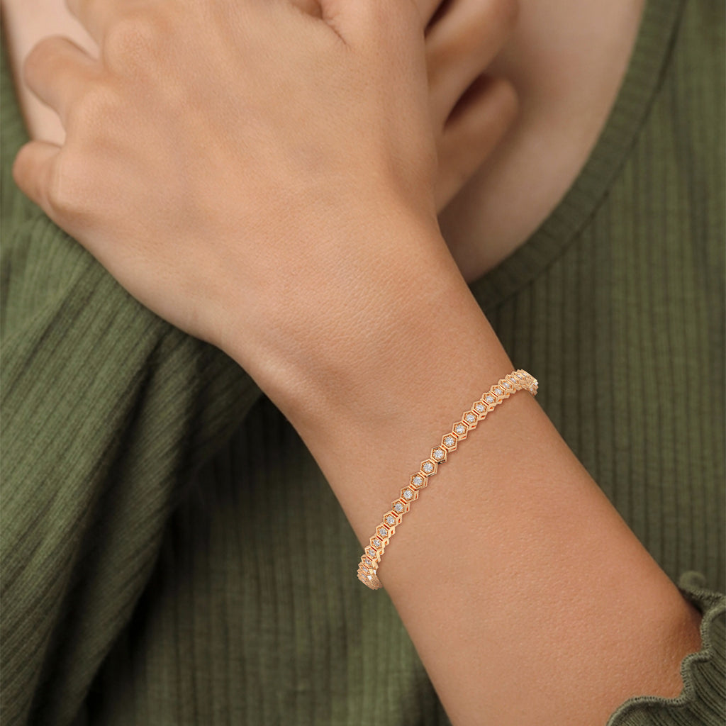 Hazel Hexagon Link Diamond Bracelet in 14kt rose gold