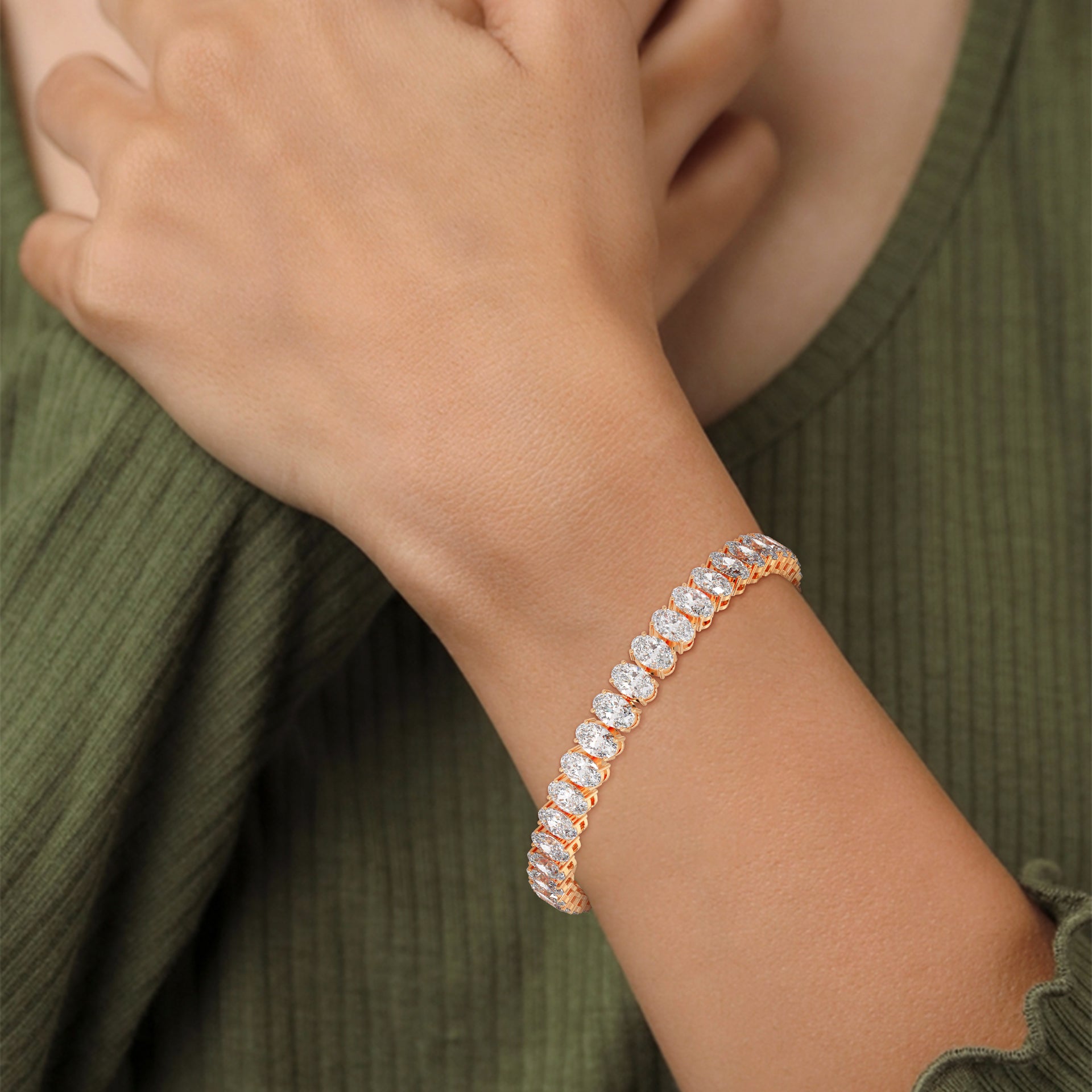 Oval Diamond Tennis Bracelet in rose gold