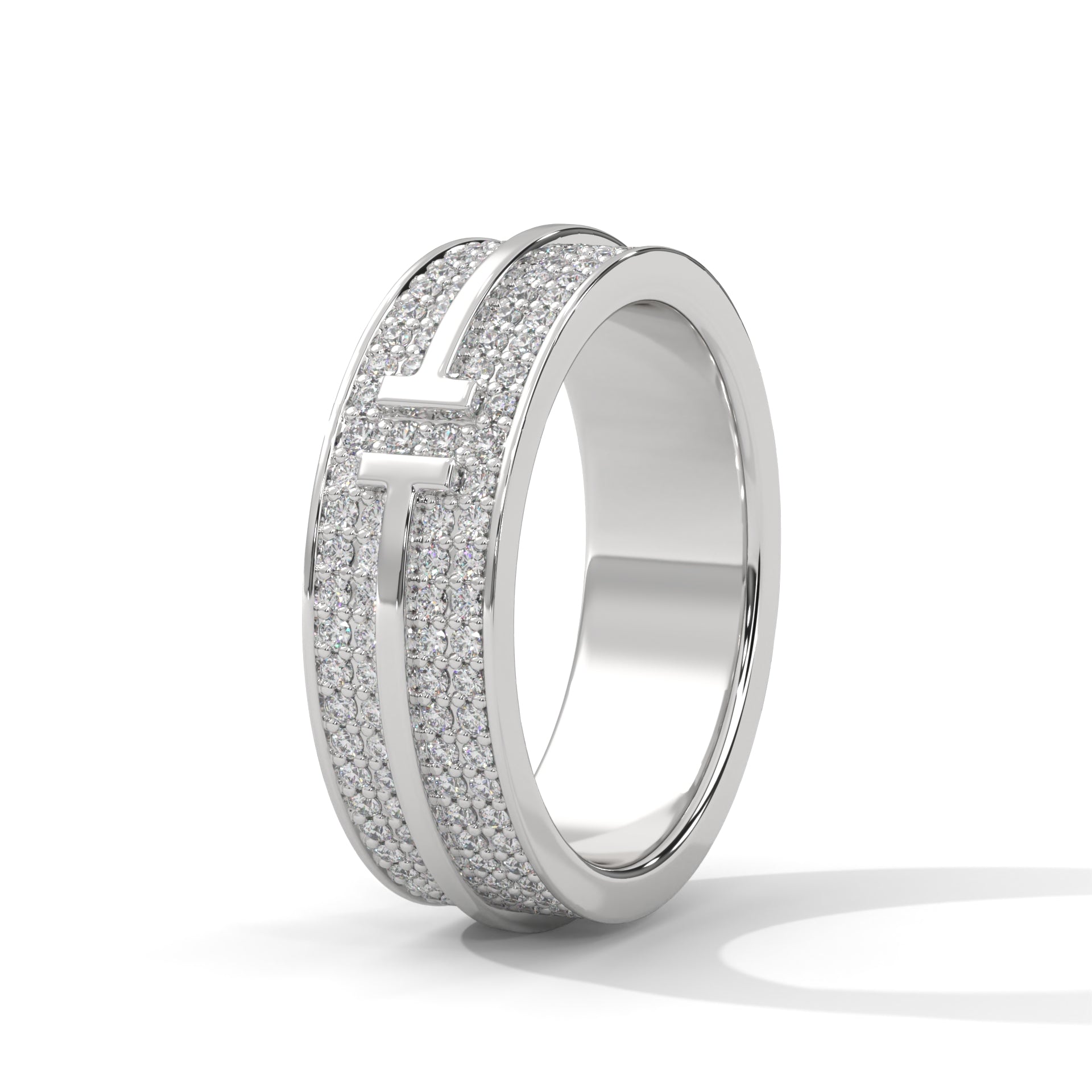 Constance Wide Three-Row Pavé Diamond Band