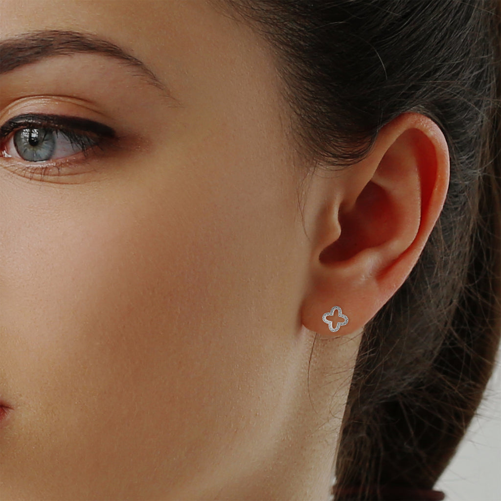 Diamond Clover Stud Earrings worn