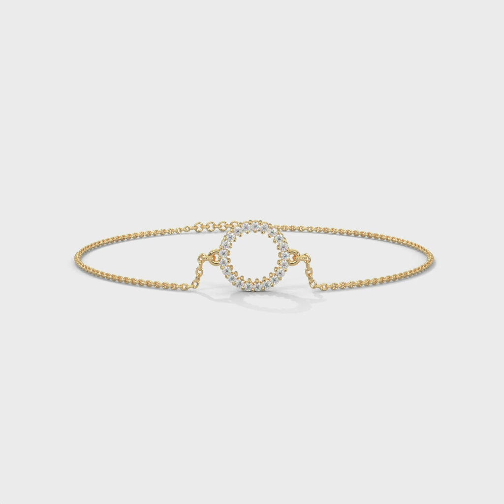 Circle Halo Diamond Chain Bracelet - yellow gold video