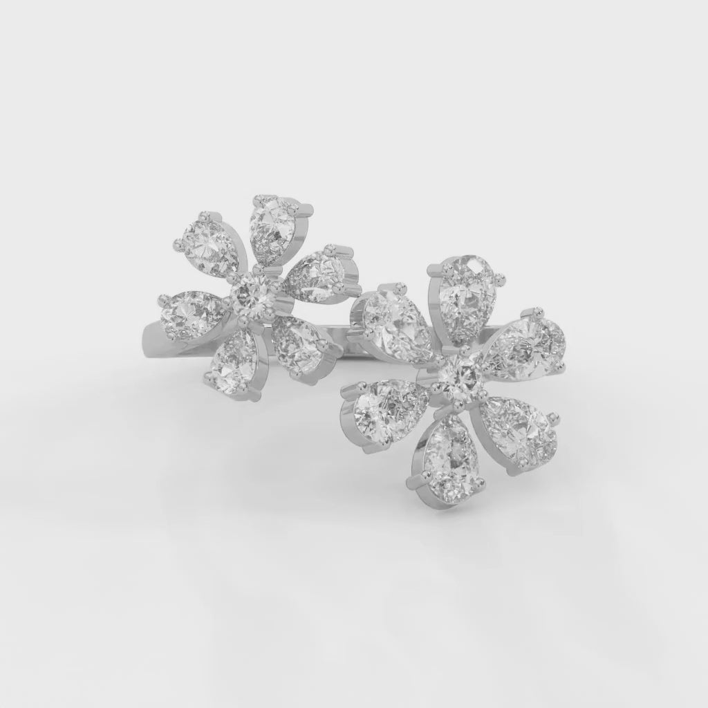 Marguerite Twin-Floral Pear Diamond Ring — white gold