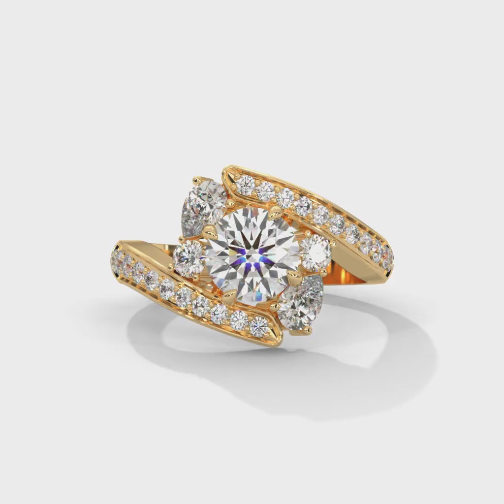 Solene Bypass Halo Diamond Ring - yellow gold video