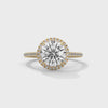 Cleo round halo diamond engagement ring, 14k yellow gold, 360 view