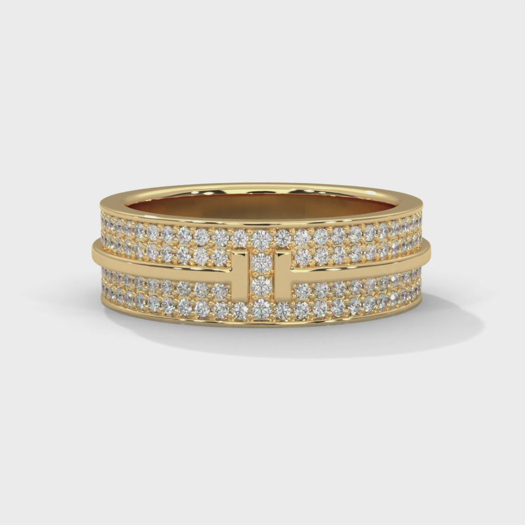 Constance Wide Three-Row Pavé Diamond Band in yellow gold