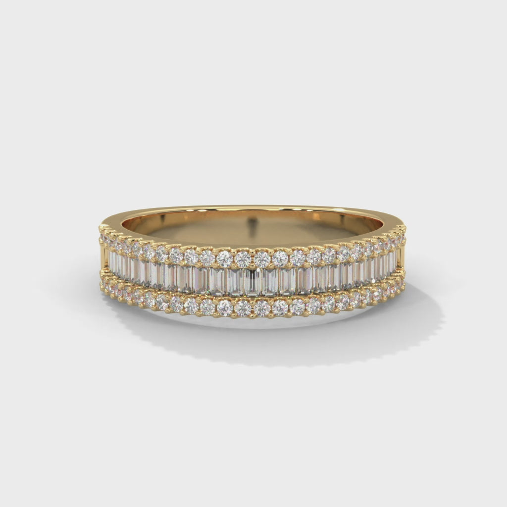 Clémence Baguette & Pavé Diamond Band in yellow gold
