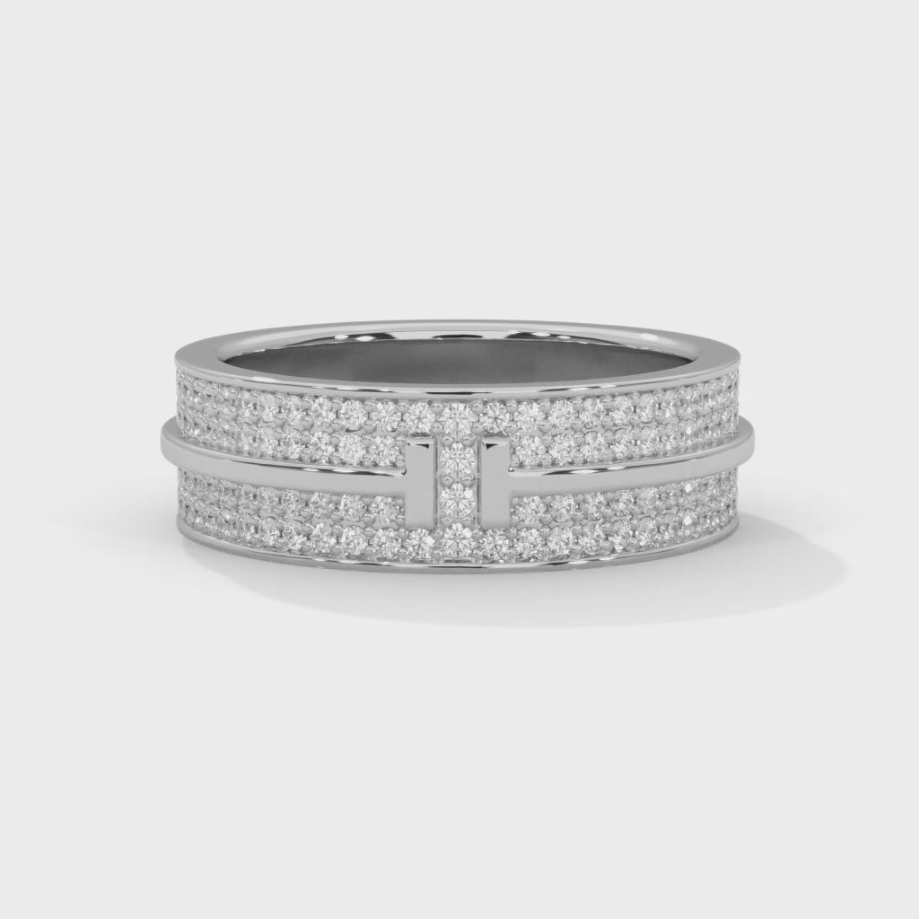 Constance Wide Three-Row Pavé Diamond Band in white gold