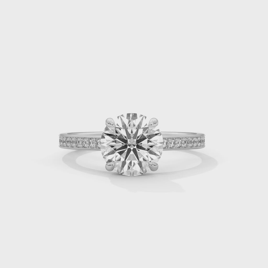 Blanche round solitaire diamond engagement ring, 14k white gold, 360 view