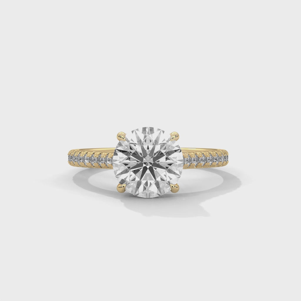 Mathilde round diamond engagement ring, 14k yellow gold, 360 view
