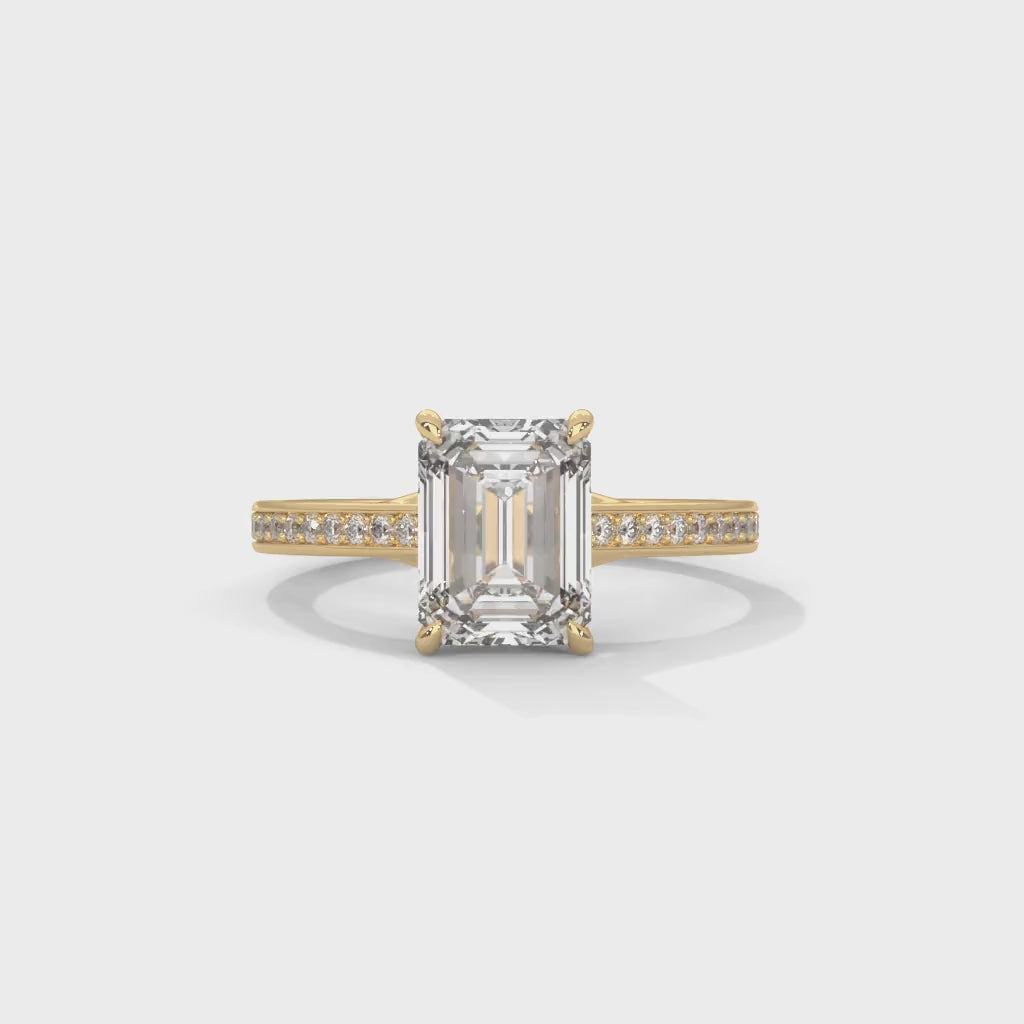 Aurore radiant-cut diamond engagement ring, 14k yellow gold, 360 view