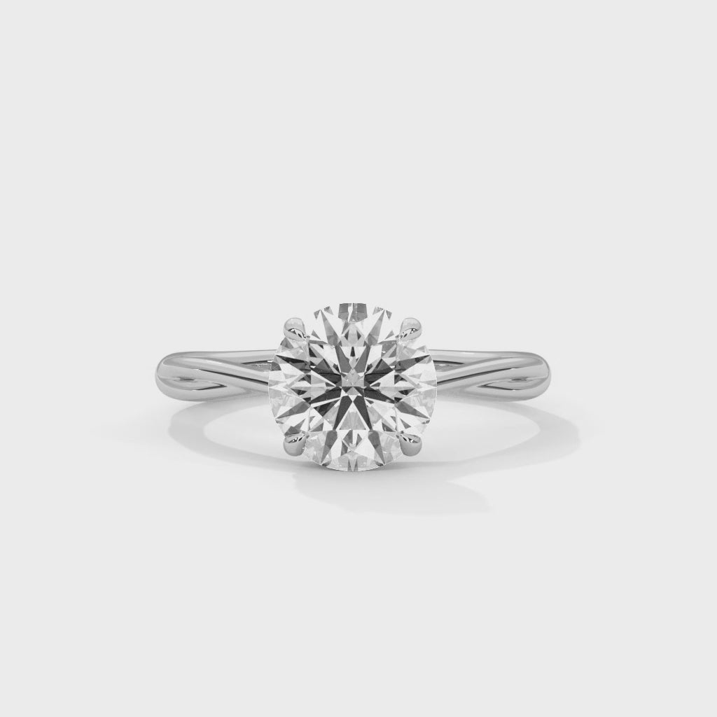 Ines round solitaire diamond engagement ring, 14k white gold, 360 view
