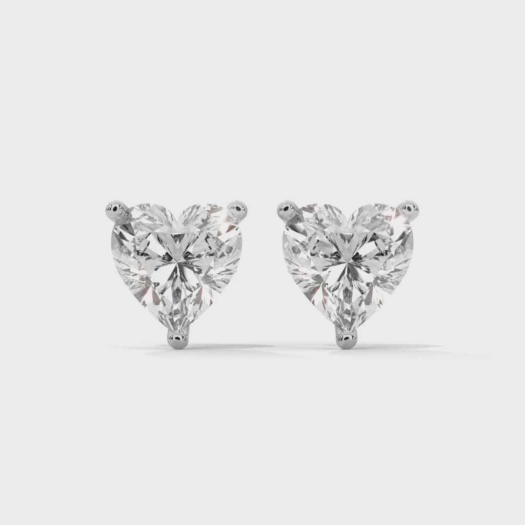 Heart-Cut Diamond Stud Earrings - white gold video