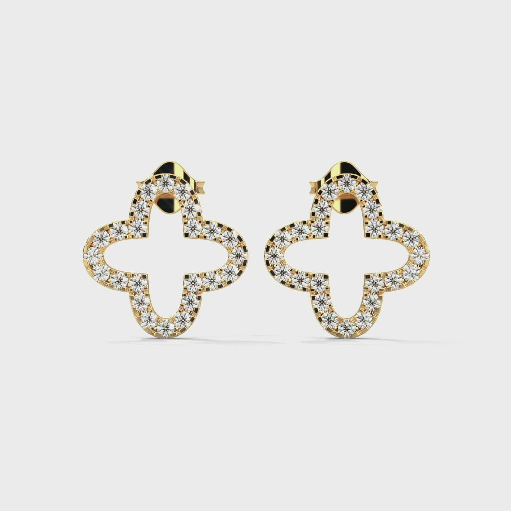 Diamond Clover Stud Earrings - yellow gold video