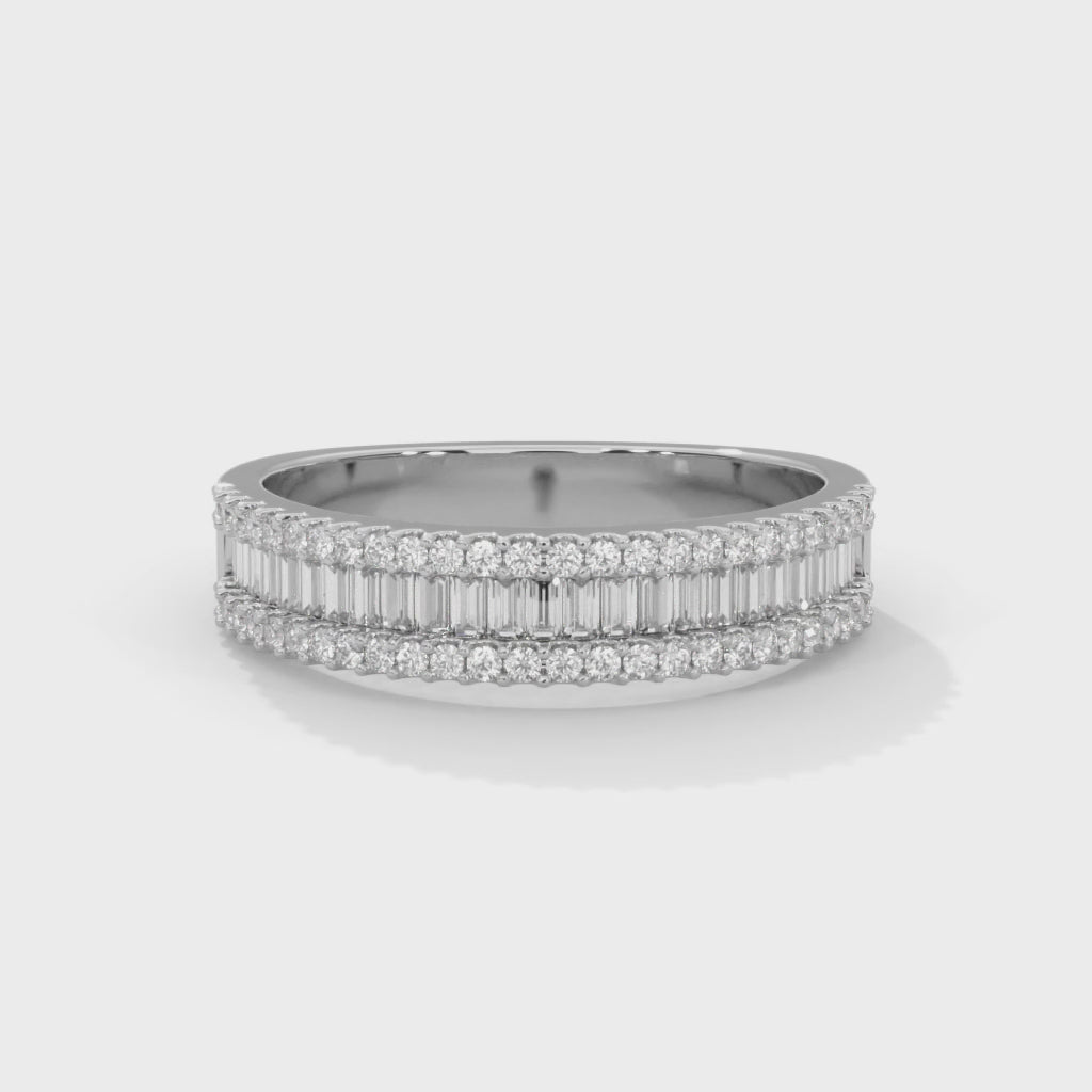 Clémence Baguette & Pavé Diamond Band in white gold