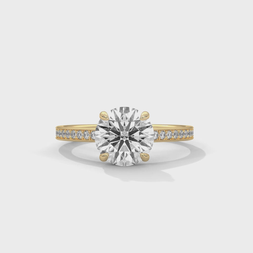Blanche round solitaire diamond engagement ring, 14k yellow gold, 360 view
