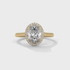 Delia oval halo diamond engagement ring, 14k yellow gold, 360 view