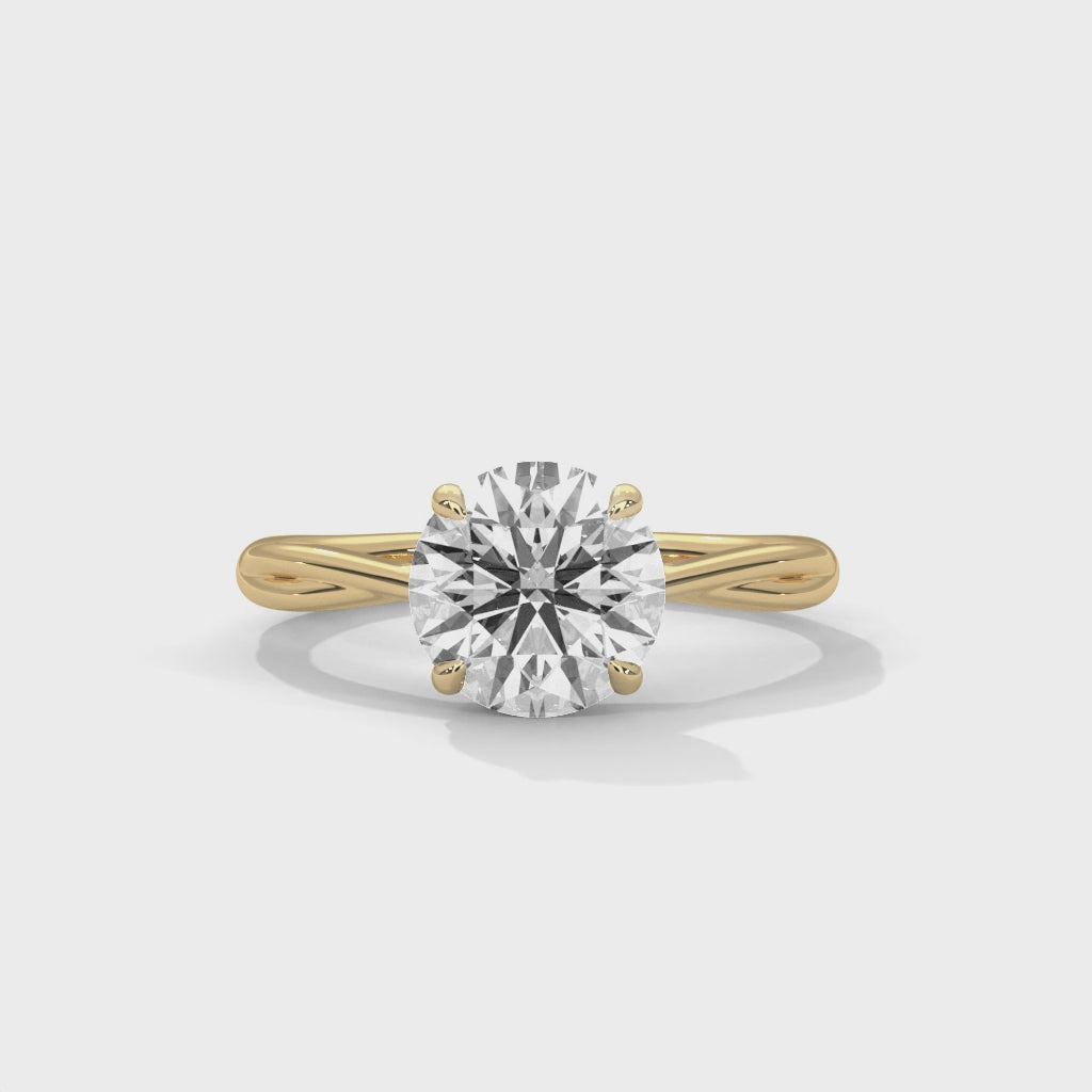 Ines round solitaire diamond engagement ring, 14k yellow gold, 360 view