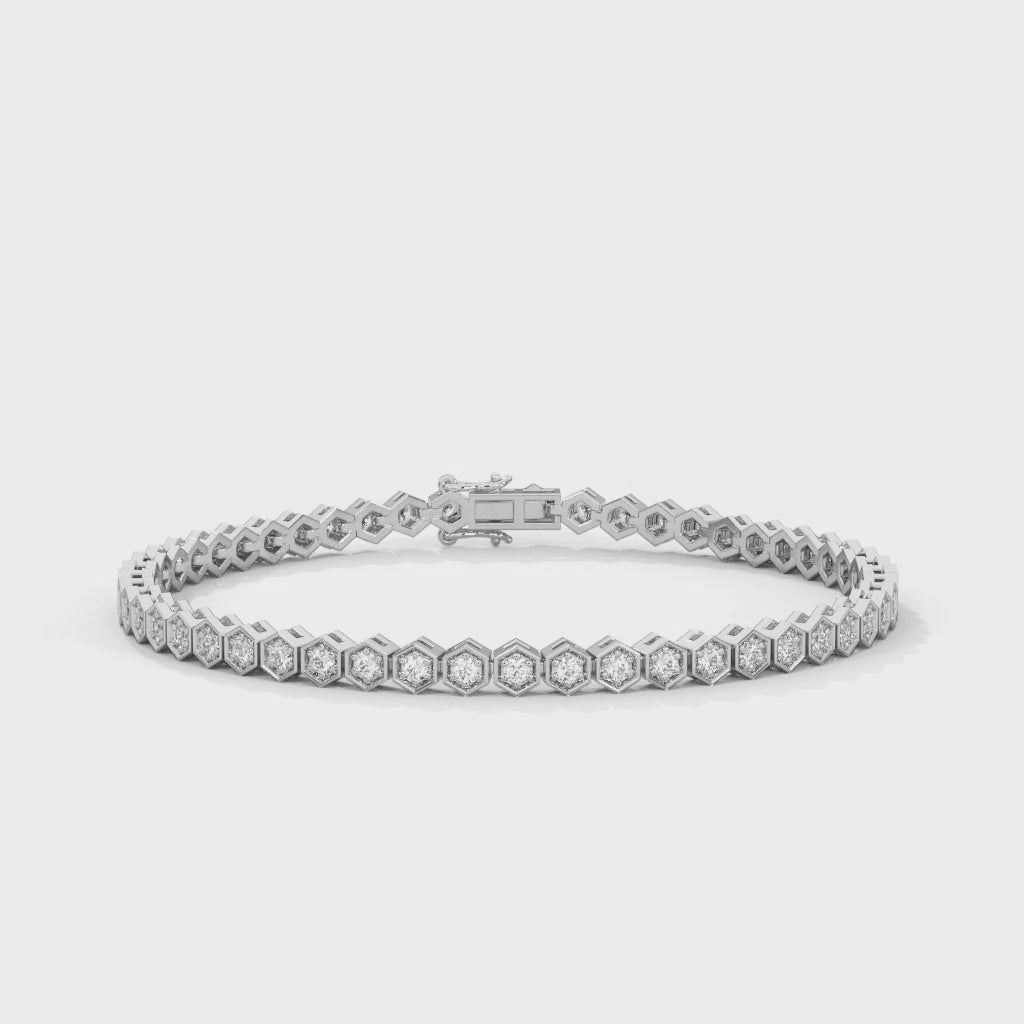 Hazel Hexagon Link Diamond Bracelet in 14kt white gold