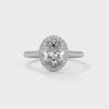 Delia oval halo diamond engagement ring, 14k white gold, 360 view
