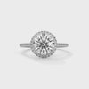 Cleo round halo diamond engagement ring, 14k white gold, 360 view