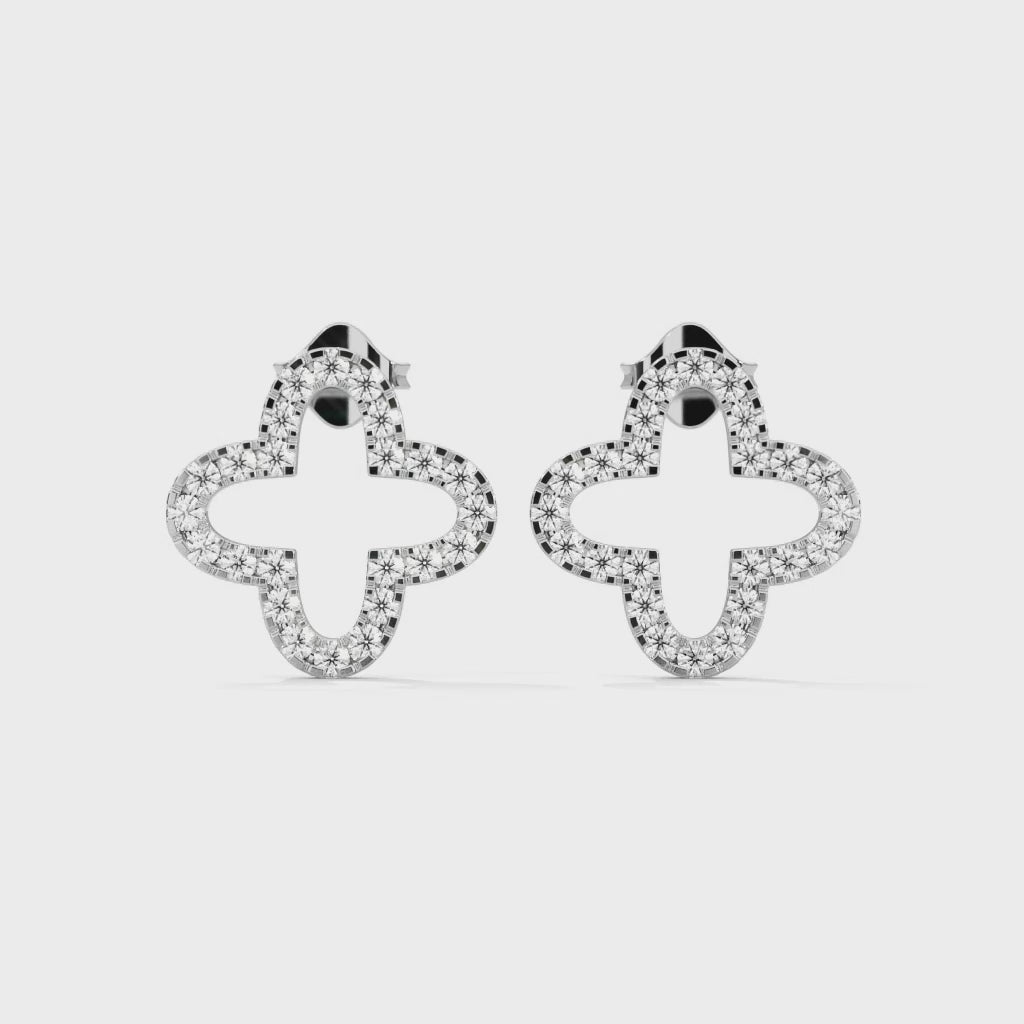 Diamond Clover Stud Earrings - white gold video