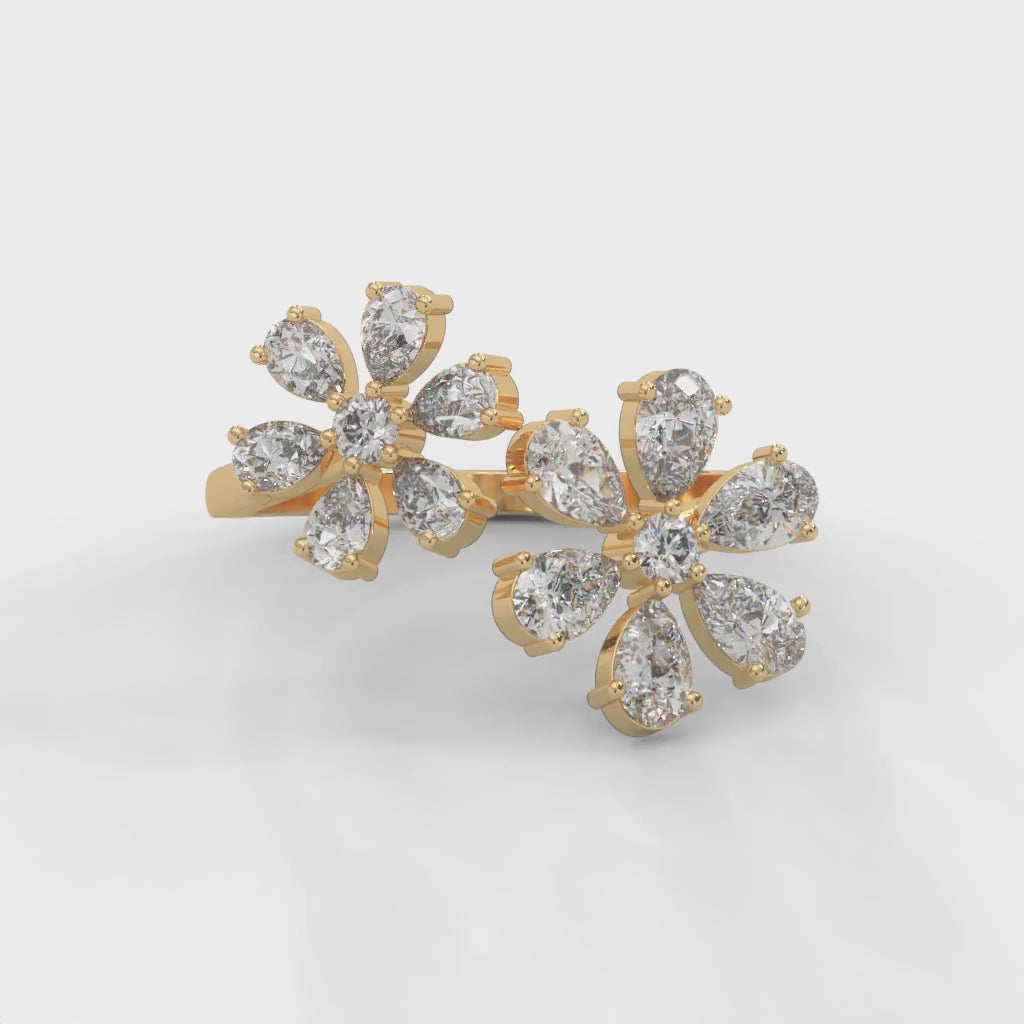 Marguerite Twin-Floral Pear Diamond Ring — yellow gold