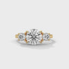 Fleur three-stone round diamond engagement ring, 14k yellow gold, 360 view