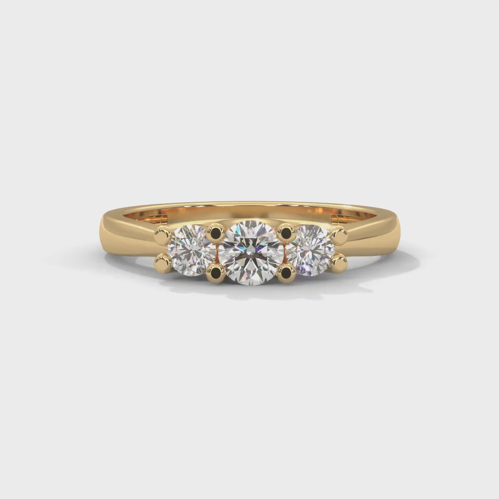 Lucie Three-Stone Round Diamond Ring — yellow gold