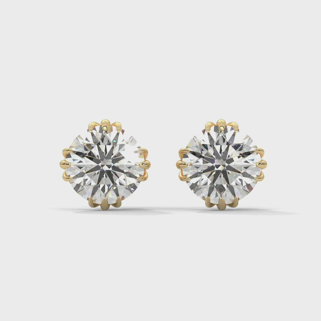 Eight-Prong Round Diamond Stud Earrings - yellow gold video