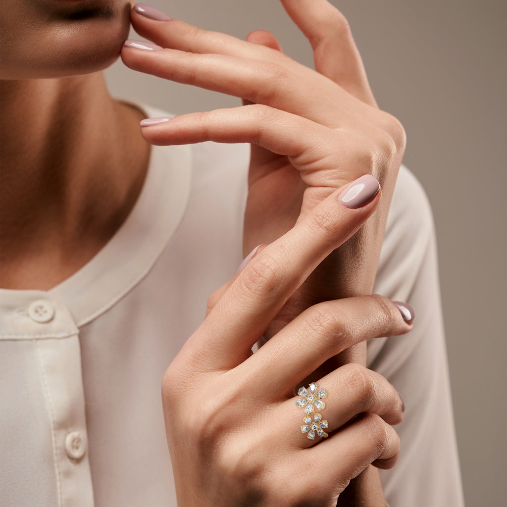 Marguerite Twin-Floral Pear Diamond Ring