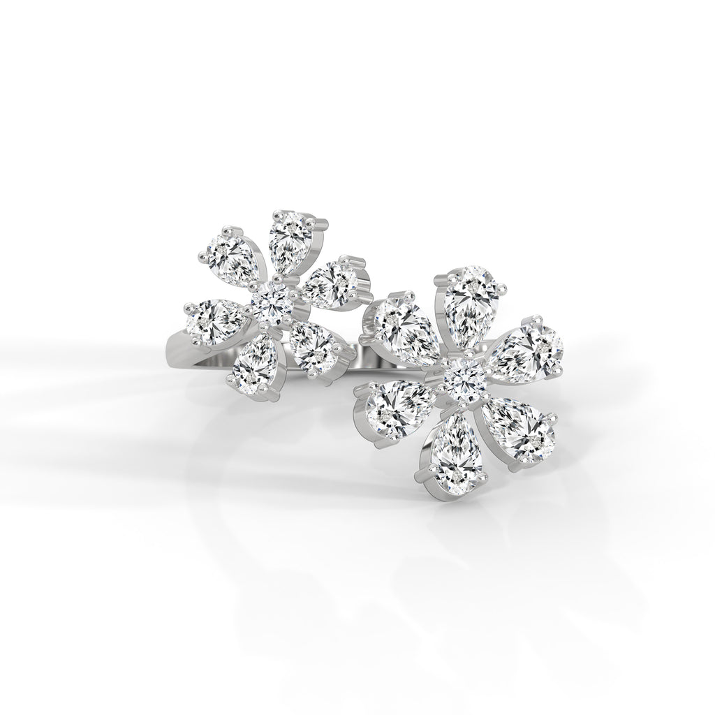 Marguerite Twin-Floral Pear Diamond Ring
