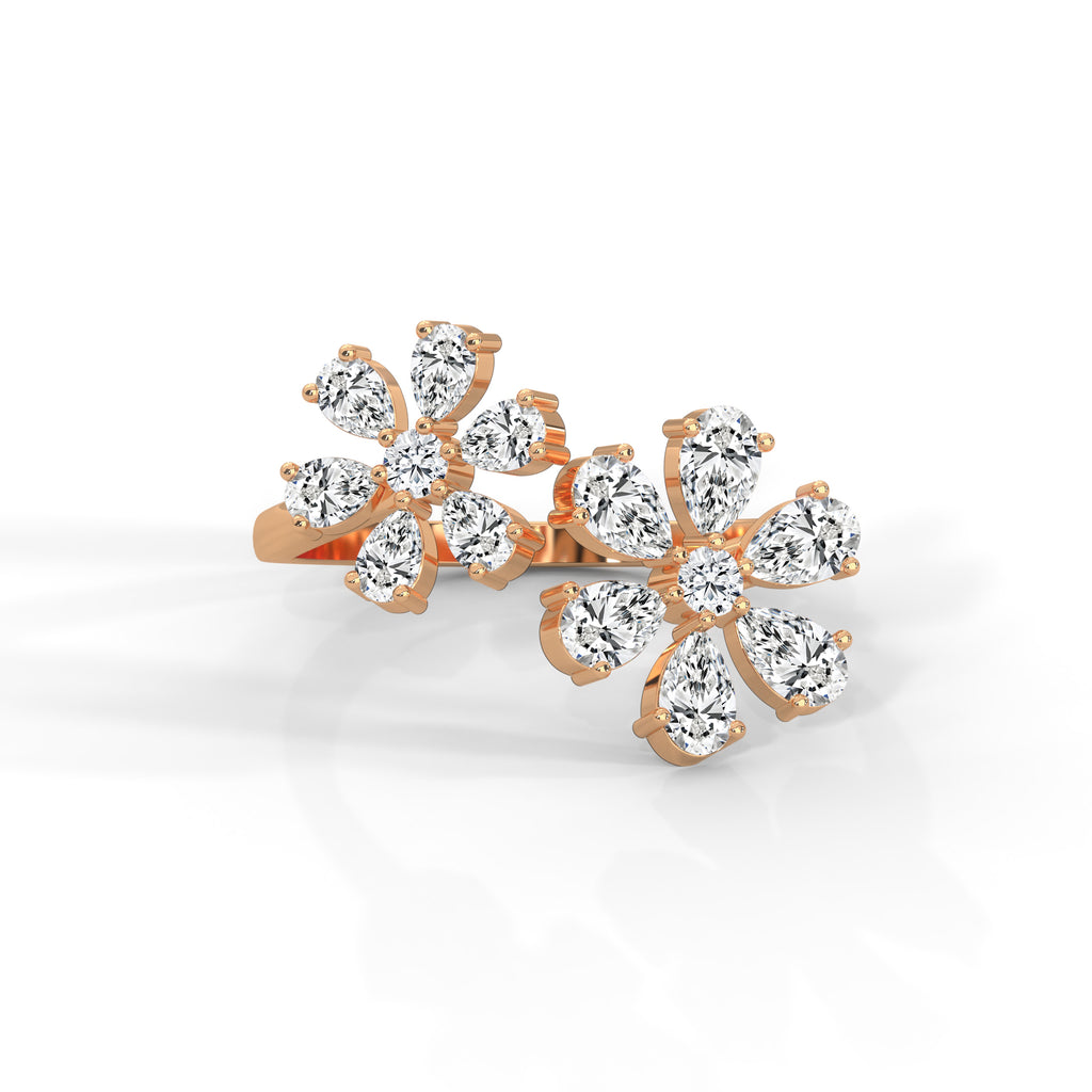 Marguerite Twin-Floral Pear Diamond Ring