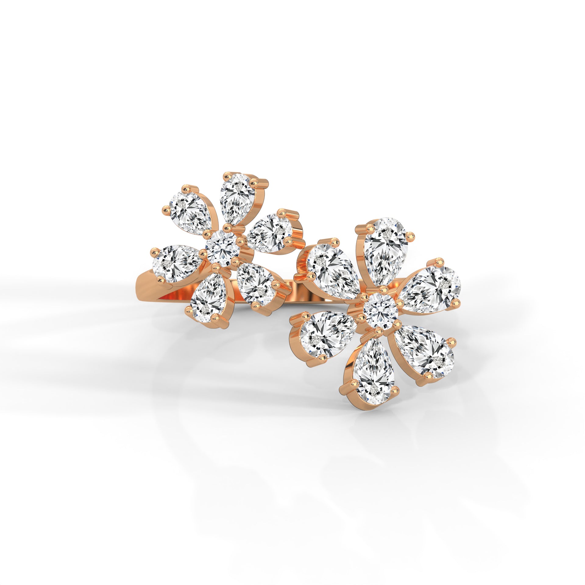 Marguerite Twin-Floral Pear Diamond Ring