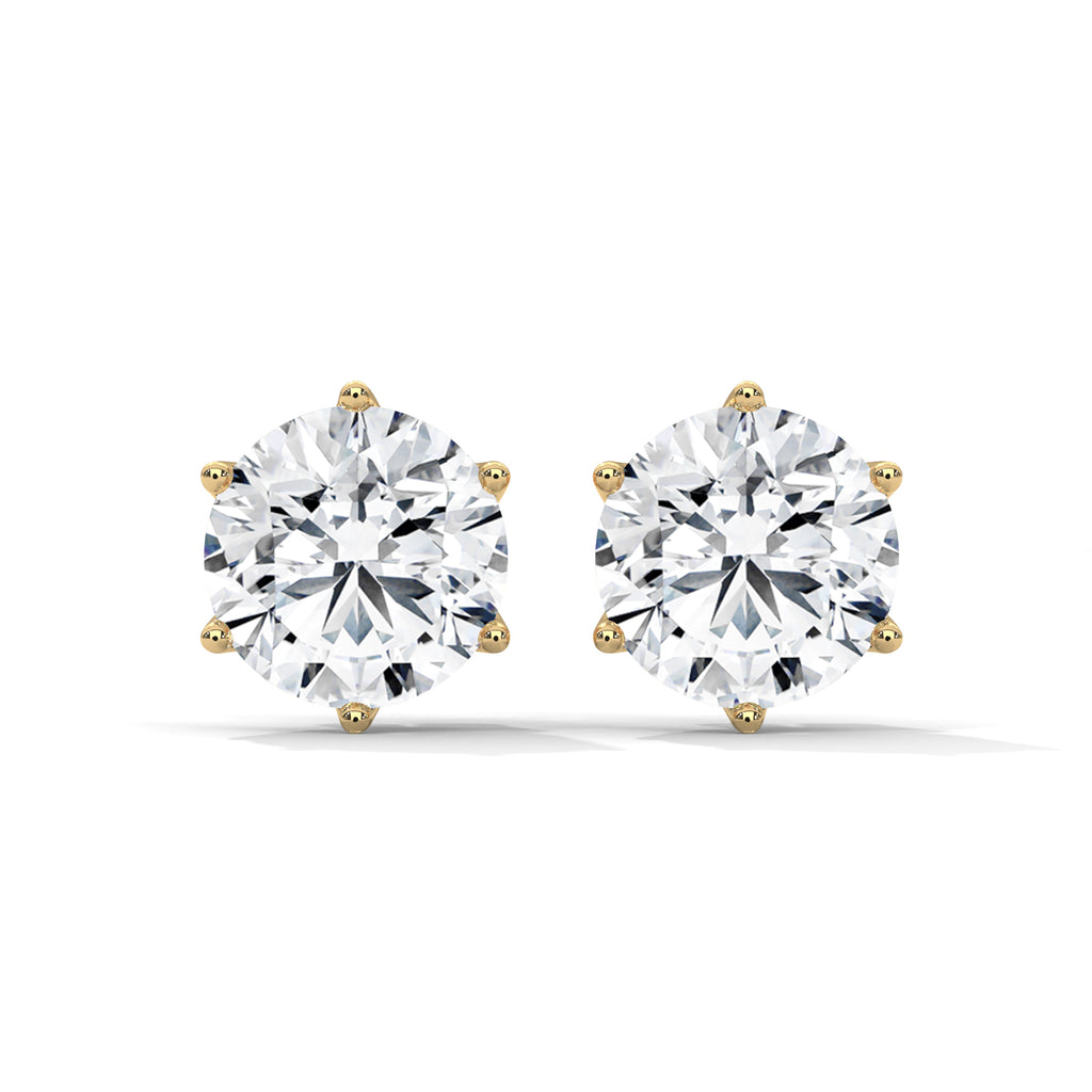 Six-Prong Round Diamond Stud Earrings - front view