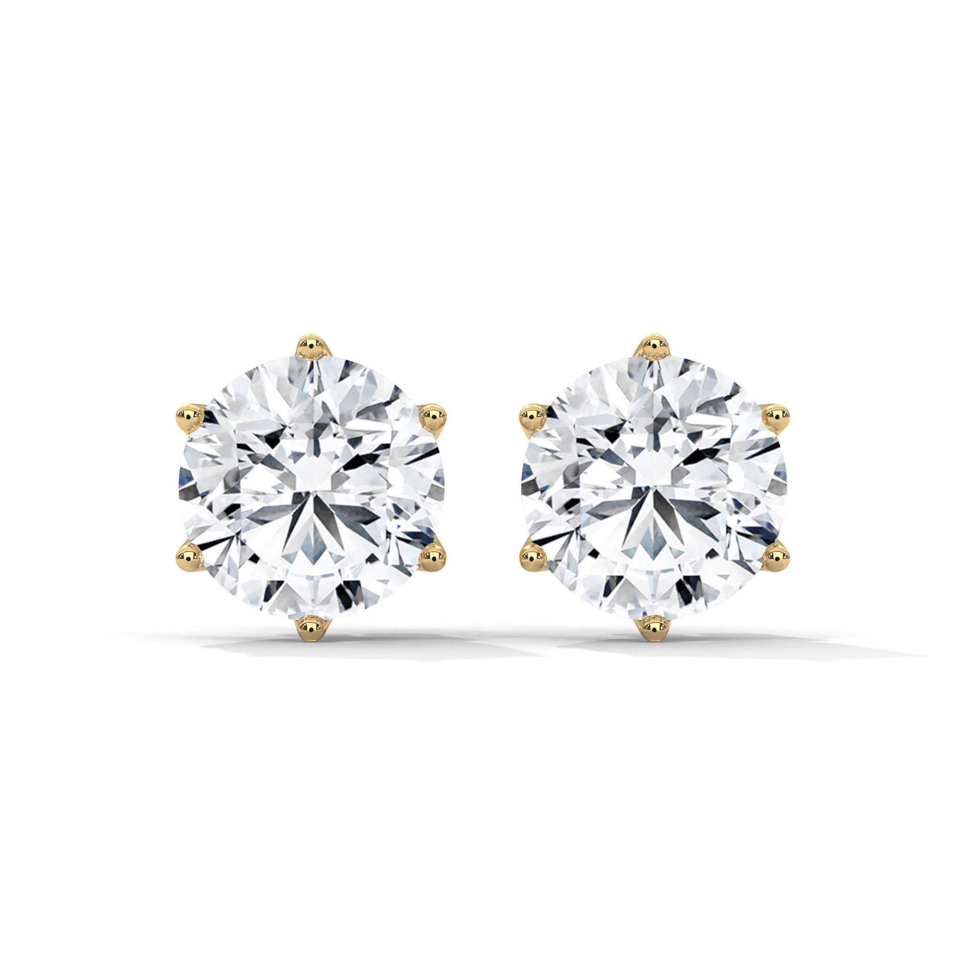 Six-Prong Round Diamond Stud Earrings - front view