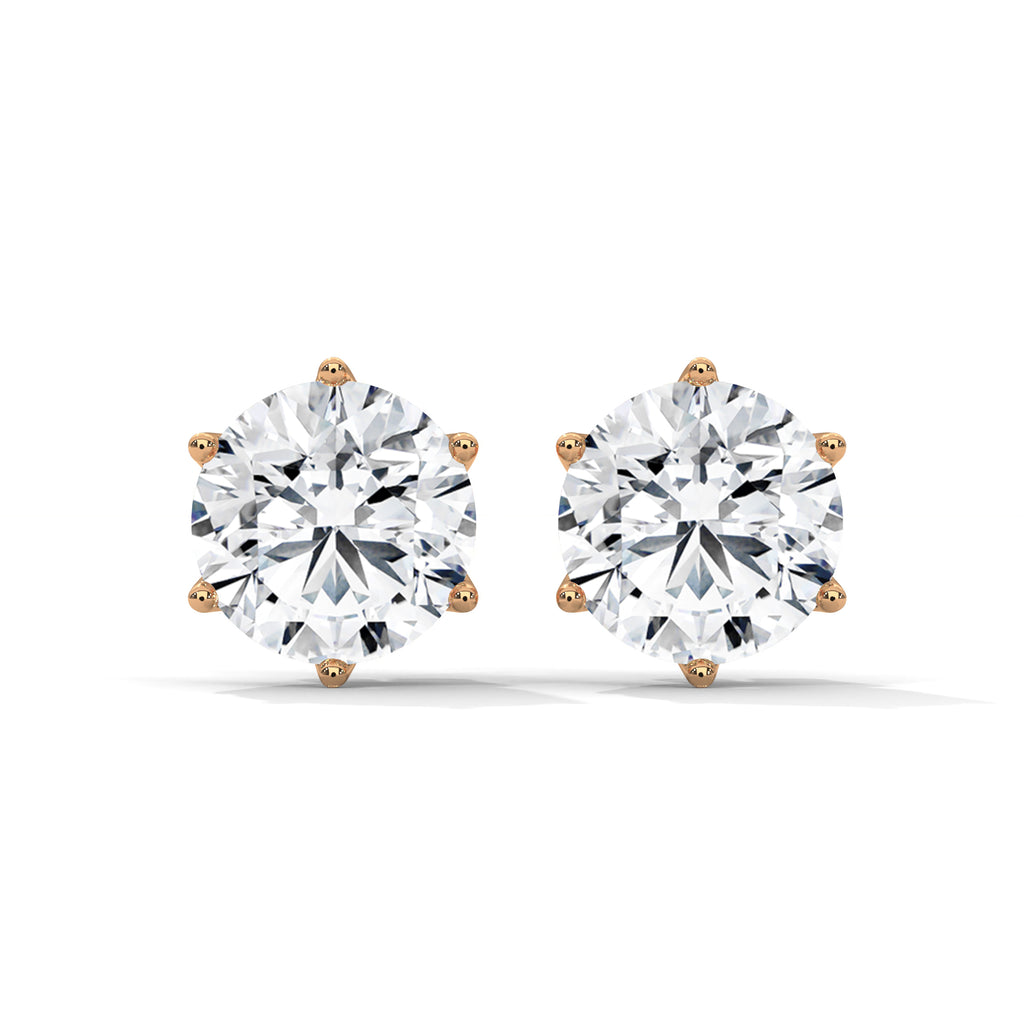 Six-Prong Round Diamond Stud Earrings - angle view