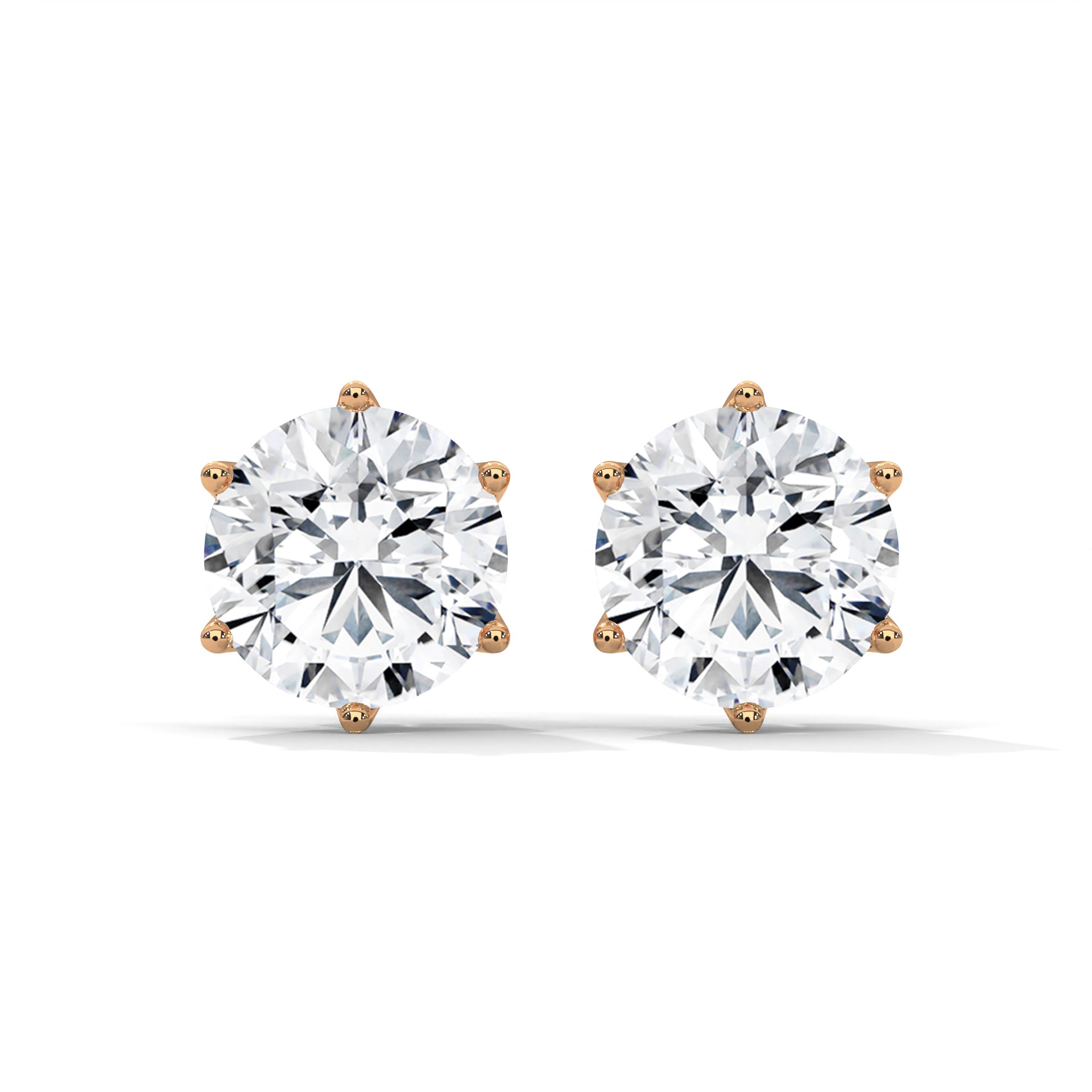 Six-Prong Round Diamond Stud Earrings - angle view