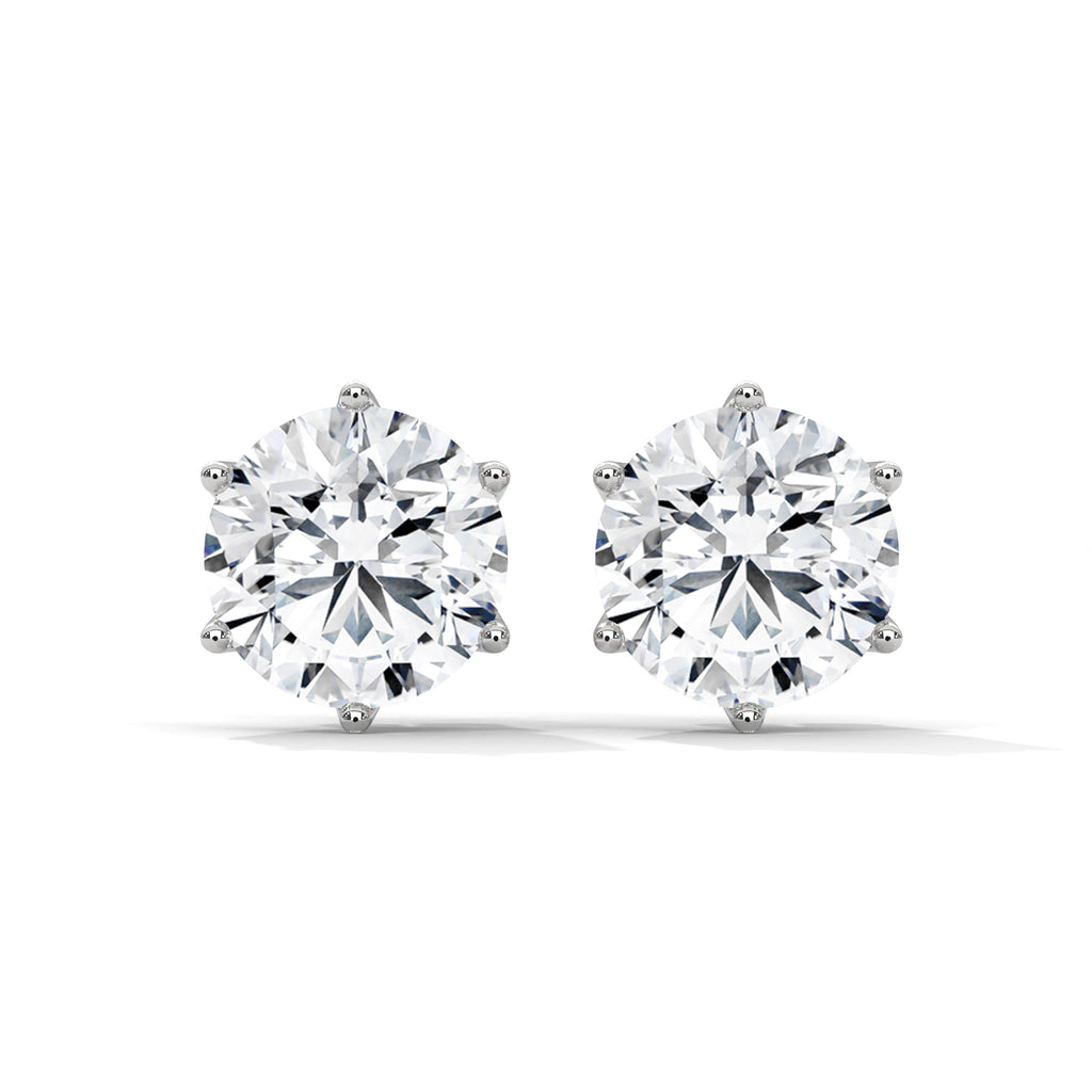 Six-Prong Round Diamond Stud Earrings - side view