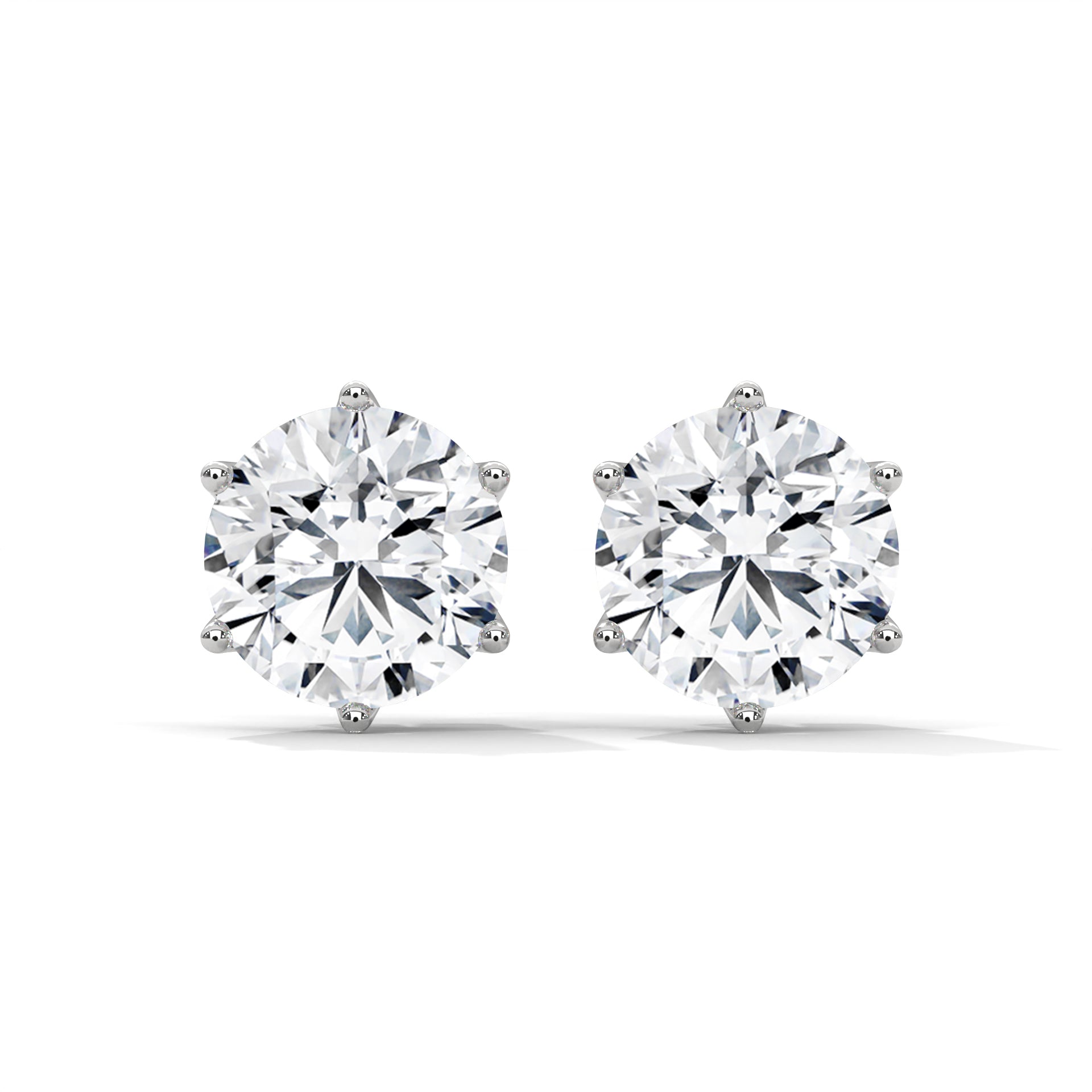 Six-Prong Round Diamond Stud Earrings - side view