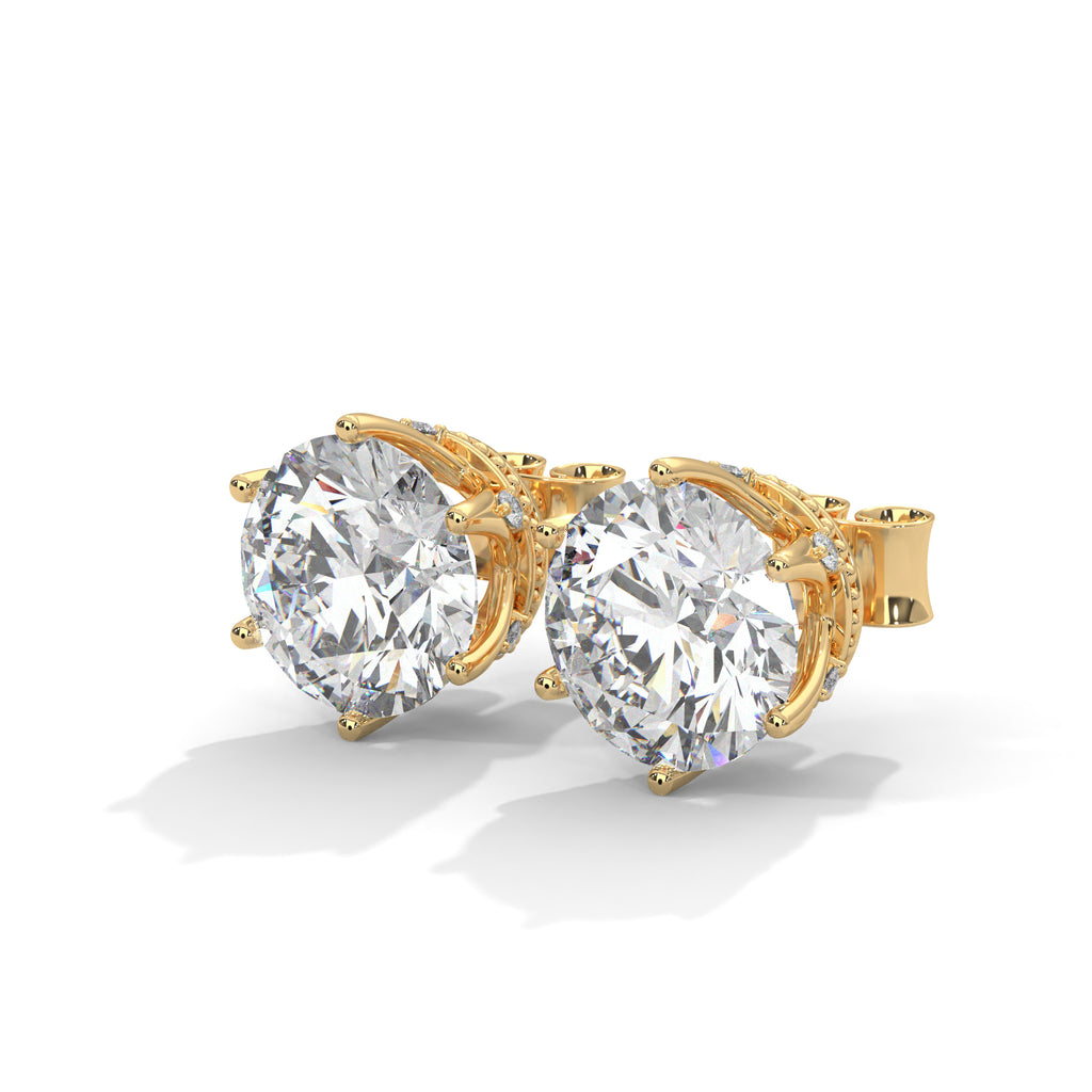 Six-Prong Round Diamond Stud Earrings - close up