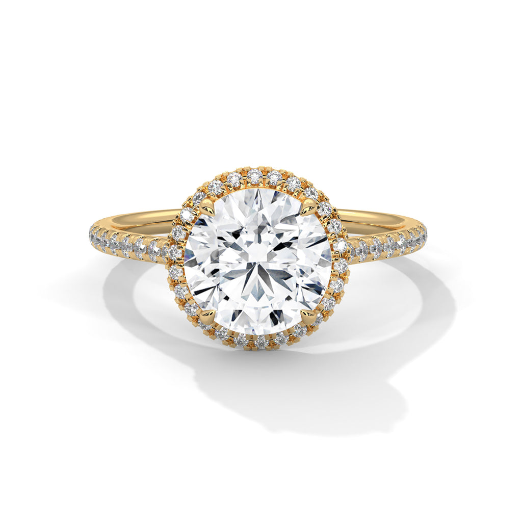 Cleo round halo diamond engagement ring in 14k gold, view 1