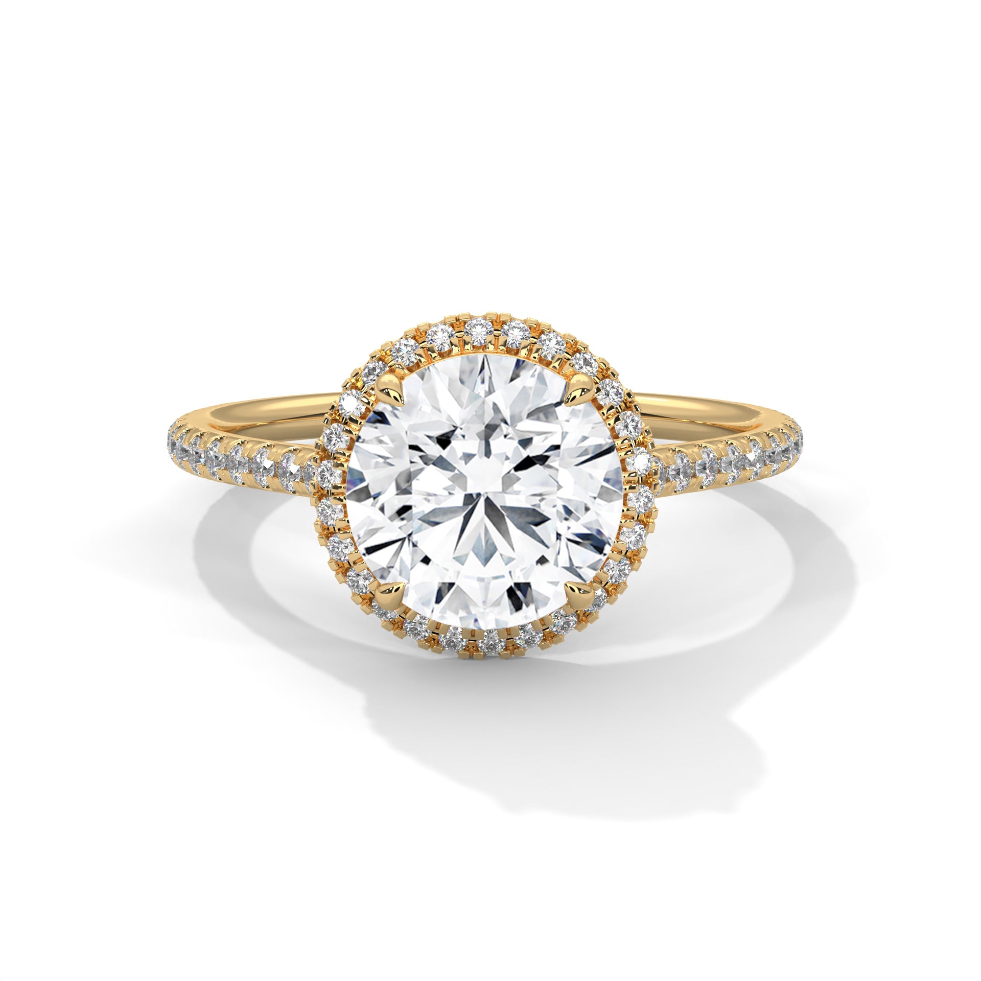 Cleo round halo diamond engagement ring in 14k gold, view 1