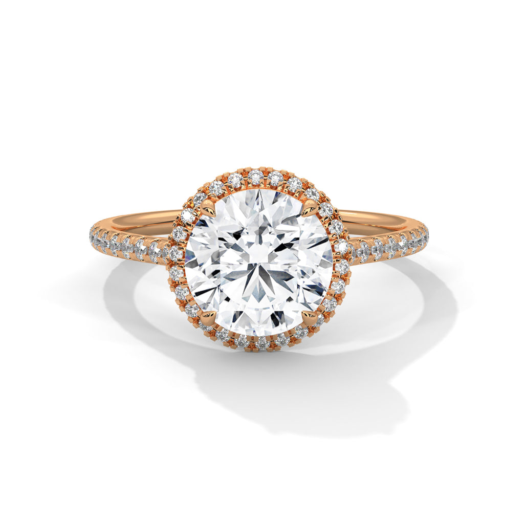 Cleo round halo diamond engagement ring in 14k gold, view 2