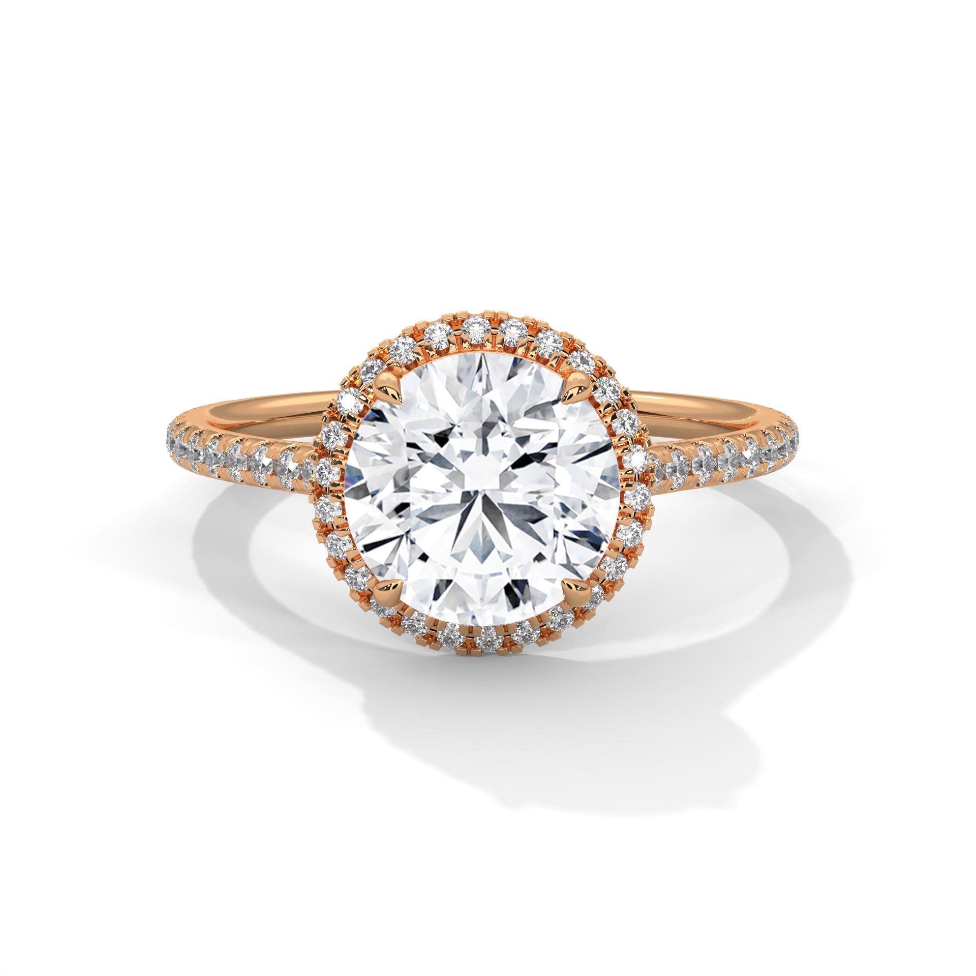 Cleo round halo diamond engagement ring in 14k gold, view 2
