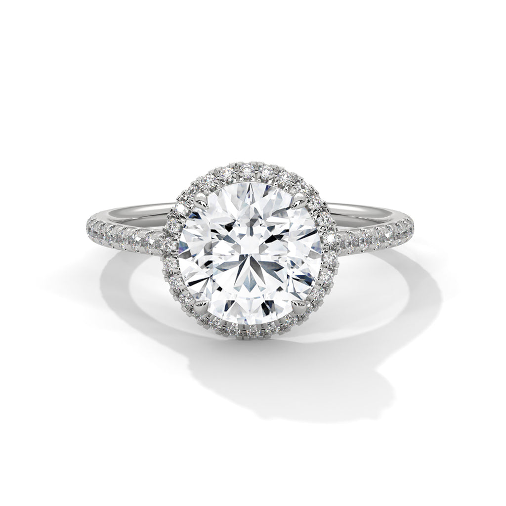 Cleo round halo diamond engagement ring in 14k gold, view 3