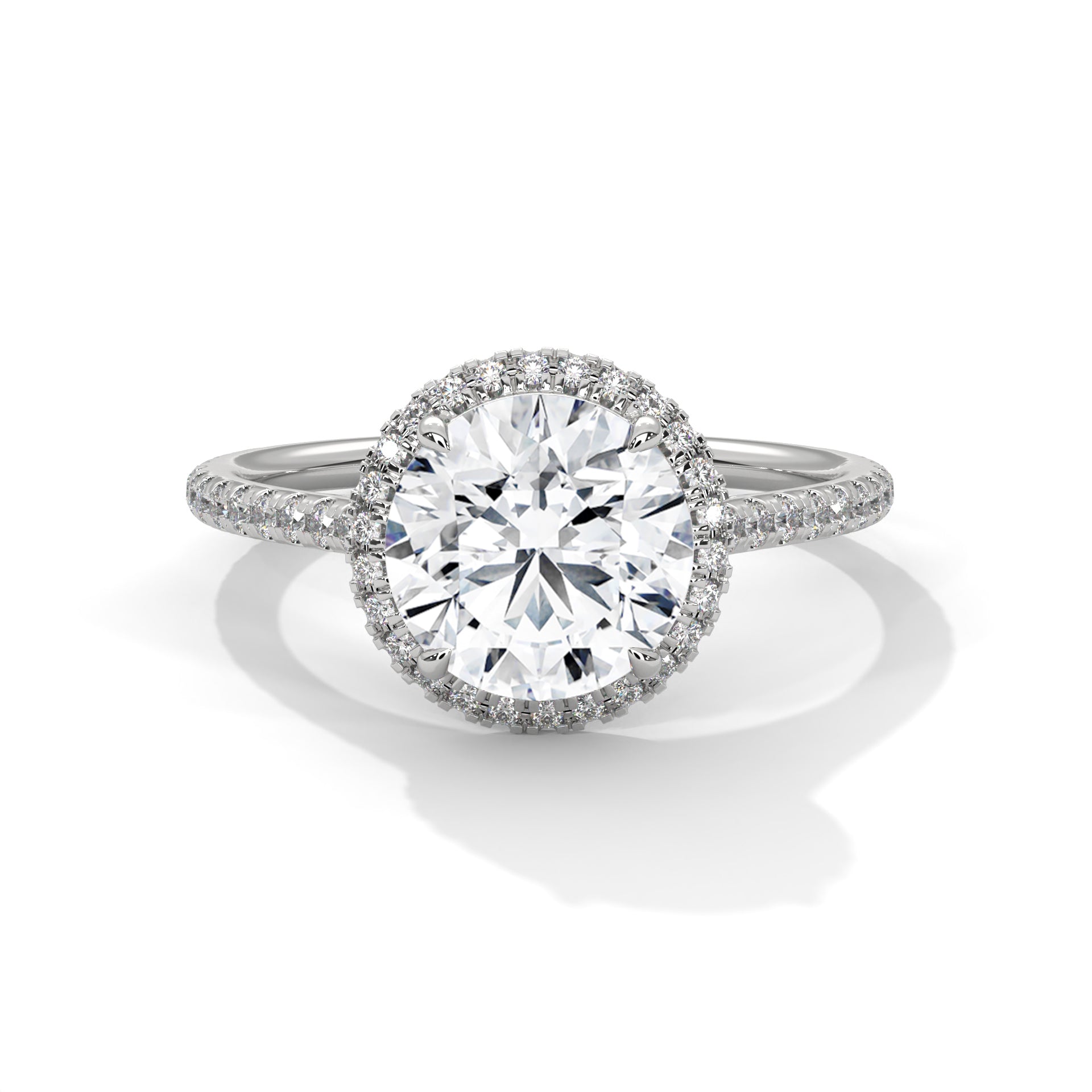 Cleo round halo diamond engagement ring in 14k gold, view 3