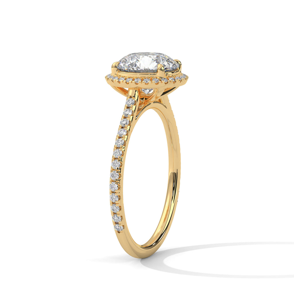 Cleo round halo diamond engagement ring in 14k gold, view 4