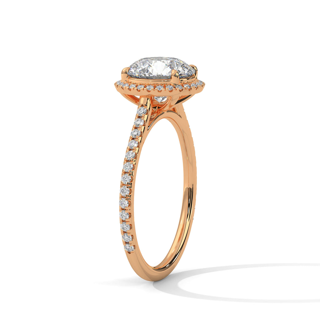 Cleo round halo diamond engagement ring in 14k gold, view 5