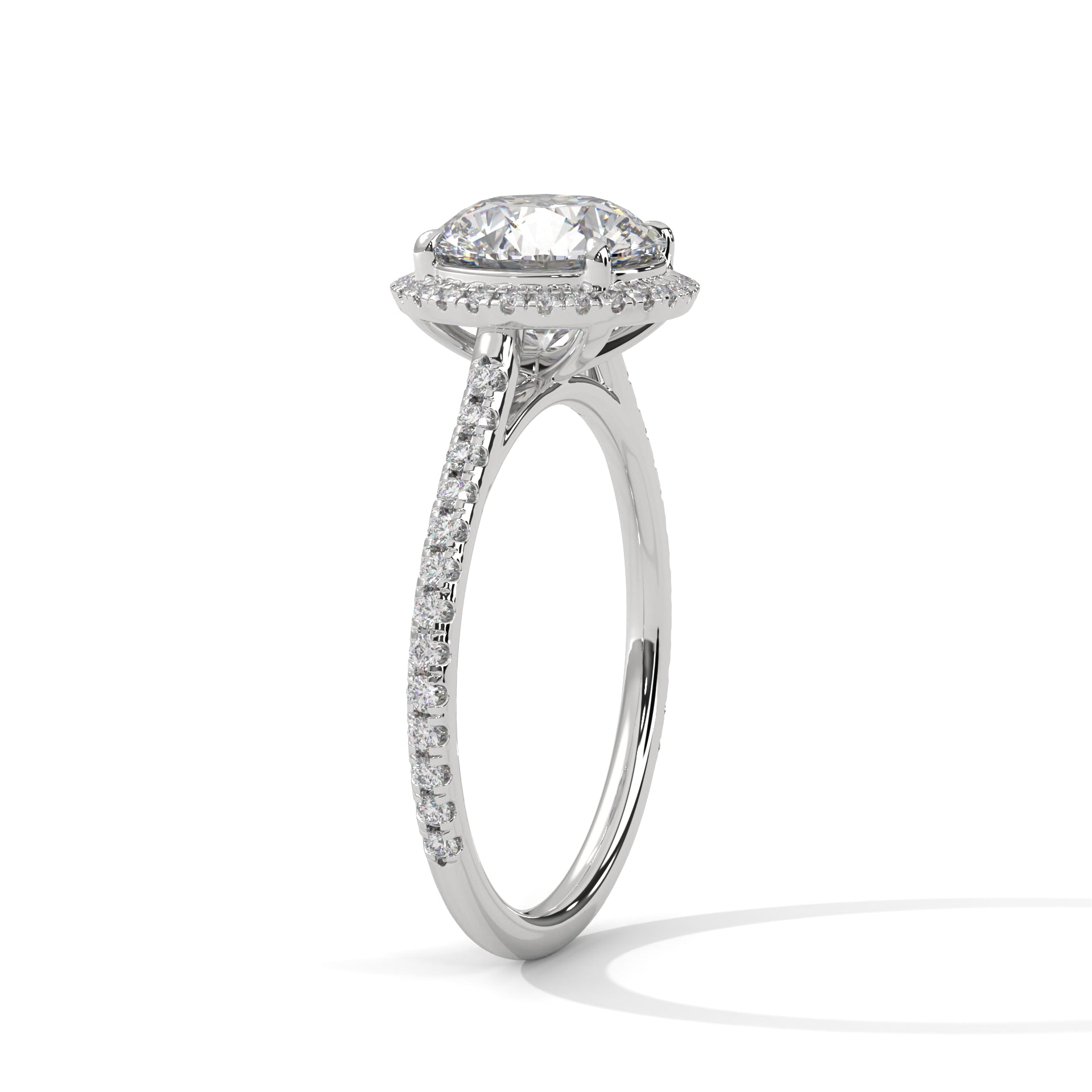 Cleo round halo diamond engagement ring in 14k gold, view 6