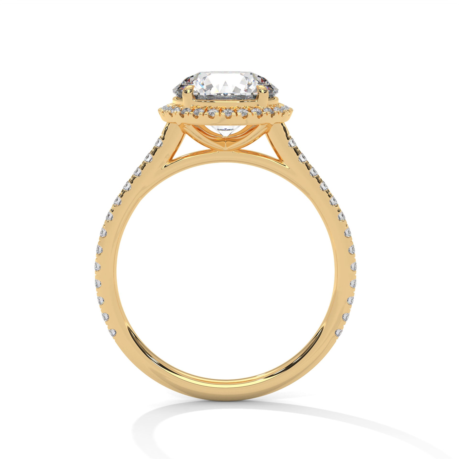 Cleo round halo diamond engagement ring in 14k gold, view 7